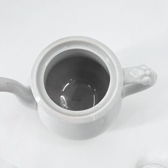 Antique White Ironstone China Teapot with Crazing Farmhouse Decor - Picture 9 of 13